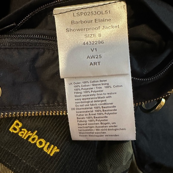 Barbour Elaine Showerproof Jacket Women’s Size 4 UK 8 Brand New - Picture 8 of 10